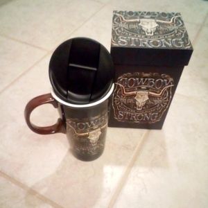 Cypress Home Cowboy Strong 17 Oz Ceramic Mug & Lid with Decorative Box